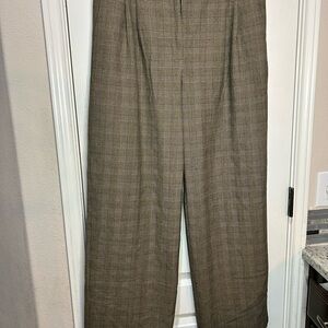 aritzia wilfred effortless trouser pants gant checked plaid sz 12 brown business